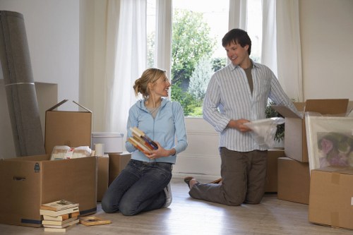 Team unpacking boxes in a new home